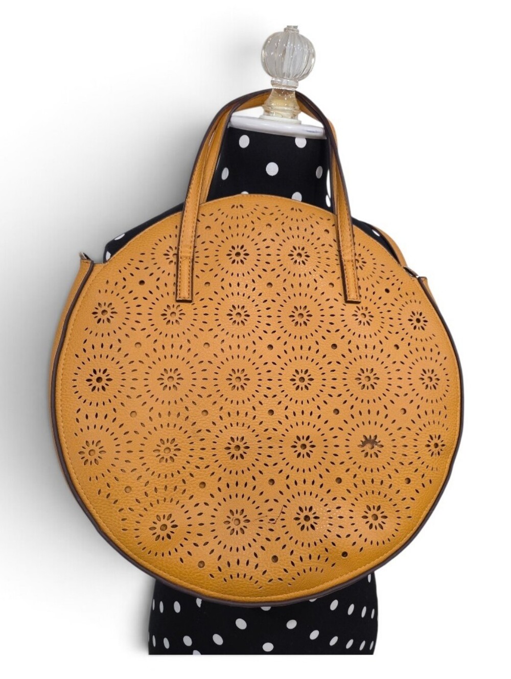 Carlos Santana Circular Laser-Cut  Bag in Mustard Yellow